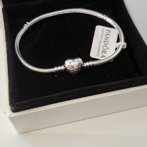 Pandora Moments Snake Chain Heart Claps Charm Bracelet for women Size 7.5 Inches